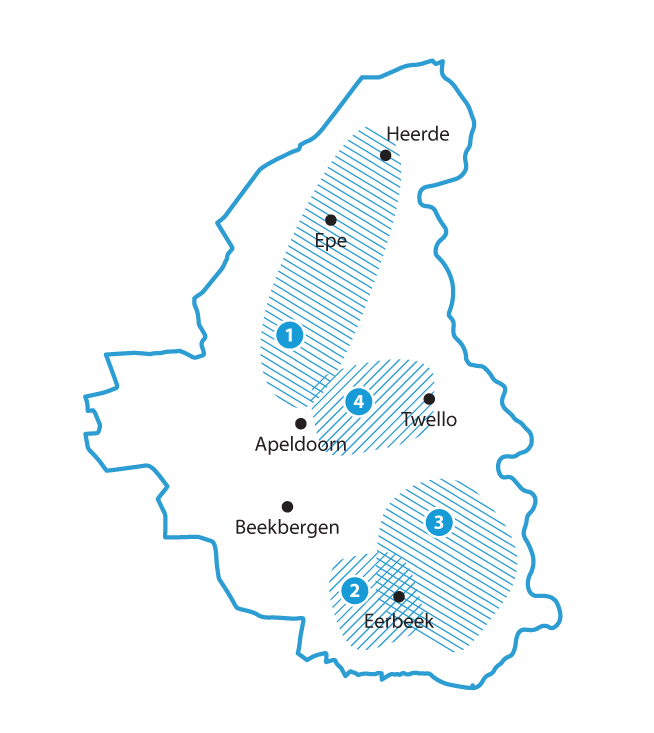 Sleutelgebieden IJsselvallei: Epe bij het Wisselse veen, Grift bij Apeldoorn, waterrotonde Eerbeek, zuidelijke IJsselvallei, gebied tussen Apeldoorn en Twello.